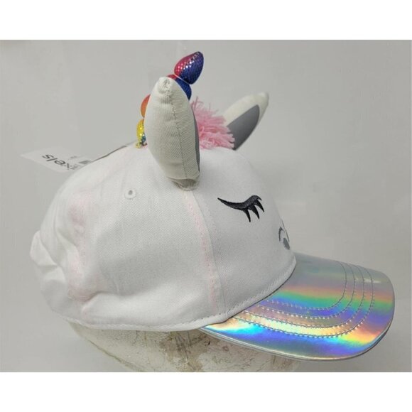 Unicorn Hat Girls White Adjustable Holographic Brim Baseball Cap Kids Youth - Picture 3 of 6